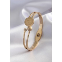 Zarif Kadın İçin Golden Çelik Çeyreklik Takılır Zirkonlu Kelepçe Gri