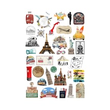 34 Adet Vintage Voyager Seyahat Travel Sticker Seti - Etiket Seti Sketchbook Çok Renkli