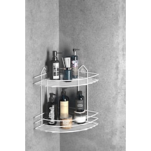 Teknotel Banyo Düzenleyici Şampuanlık Sabunluk 2 Katlı Yapışkanlı Banyo Duş Rafı Beyaz St002 Beyaz