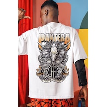 Pantera Rock Metal Müzik Grubu Sırt Baskılı Unisex Oversize Tişör Beyaz