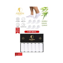 Asden Bambu Erkek Patik Çorap Beyaz Premium Kutu 6'lı, Yıkamalı, Burun Dikişsiz 6 Çift Beyaz