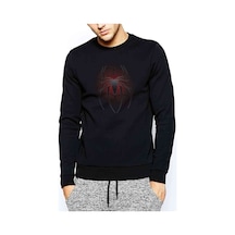 Örümcek Korktun Mu Baskılı Siyah Erkek Örme Sweatshirt