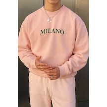 Benroma 3 İplik Penye Milano Baskılı Unisex Sweatshırt Pembe