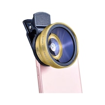 2'si 1 Arada Klipsli Telefon Kamera Lensi 0.45x Ultra Geniş Açı 10x Makro 37mm Evrensel 49mm Uv Port Gold