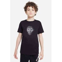 Cool Skull Rose Kurukafa Baskılı Unisex Çocuk Siyah T-Shirt