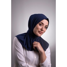 Hürrem Bone Lacivert Pratik Hazır Geçmeli Tesettür Eşarp Sandy Kumaş Arkadan Lacivert