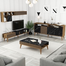 Variant Milan 3'Lü Salon Takımı - Ceviz - Siyah Mermer