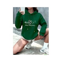 Medinenur Mommy Kalp Baskılı Kapüşonlu Cepli Sweatshirt Yeşil