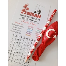 Farklı Market 23 Nisan Kelime Avı Türk Bayraklı Balon Ve Kalem 25 Adet Çok Renkli