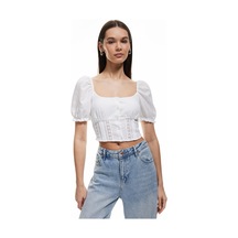 Koton Gipeli Poplin Balon Kol Dantel Detaylı Crop Bluz Ekru 5sal60018ıw Ekru