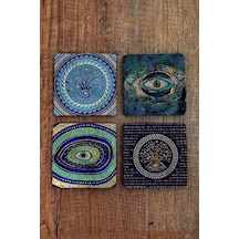 Doğal Taş Bardak Altlığı Uv Baskılı 4'lü Set Nazar - Stone Coasters Çok Renkli