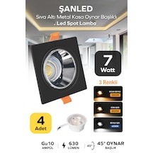 7w 3 Renkli Sıva Altı Kare Metal Siyah Krom Kasa Oynar Başlıklı Gu10 Led Spot 4 Adet Siyah - Krom