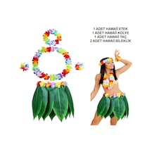 Techmrt Yetişkin Hawaii Kostüm Seti - Yaprak Etek &amp Hawaii Set - 5 Parça