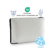 Rudu Cooler Kılıflı Visco Visko Delikli Bütün Sünger Yastık 60x40x14 Cm 1250 Gr Omuz/boyun Destekli Beyaz - Lacivert