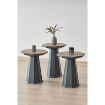 Elegance 3'lü Sehpa, Yan Sehpa, Zigon Sehpa - Antrasit & Barok Ceviz Renk Tabla Antrasit & Barok Ceviz Renk Tabla
