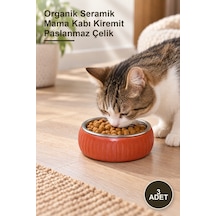 3 Adet Organik Seramik Mama Kabı Kiremit Paslanmaz Çelik