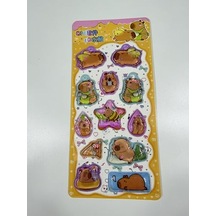 Capybara Temalı, Kabartmalı, 3d, Sulu, Simli Ve Boncuklu Sticker - Etiket No2 Abanoz