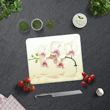Decorıta Krem Orkide Desen/ Cam Kesme Tahtası 29cm X 34cm Çok Renkli