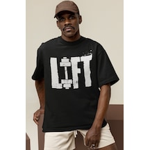 Tasarım Lift Fitness Bodybuilding Sporcu Gym Baskılı Unisex Overs Siyah