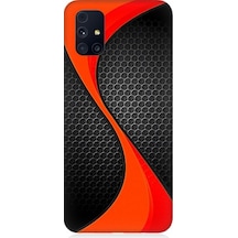 Samsung Galaxy M31s Uyumlu Turuncu Siyah Karbon Desenli Silikon Kılıf