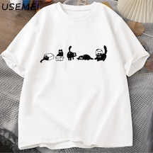 Flood Of Style Beş Ruh Kediler T-shirt Boy Kedi Anne Tee Komik Pamuk Kısa Kollu Kedi Severler T Shirt Erkek Beyaz