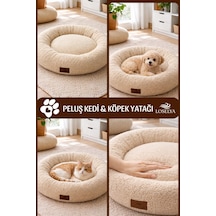 Peluş Kedi Ve Köpek Yatağı 52 Cm Yıkanabilir Pofuduk Yumuşak Doku Simit Kedi Köpek Yatağı 1 Adet