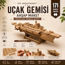 Uçak Gemisi Ahşap Maket Seti Dıy 3d Puzzle Deniz Kuvvetleri Koleksiyoner Modeli 171 Parça