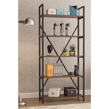Wood House - Deniz Metal 5 Raflı Kitaplık-ceviz
