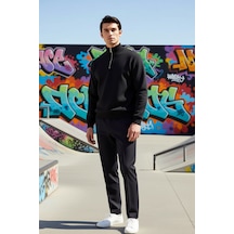 Benerly Erkek Dik Yaka Standart Kol Regular Kalıp Sweatshirt Fonksiyonel siyah
