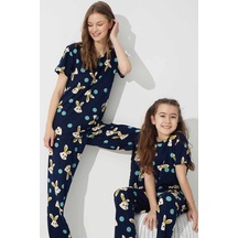 Siyah İnci Pamuklu Likralı Pijama Takım 7624 Lacivert