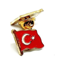 Ay Yıldız Türk Bayrağı Yaka Rozeti Altın Kaplama Zeminli Kadın Er