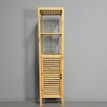 Bambu Banyo Dolabı 5 Raflı Kapaklı Banyo Düzenleme Dolabı Havlu D Bambu