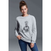 Big I Am Groot Baskılı Gri Kadın Sweatshirt