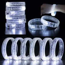 Mey İthalat Beyaz-gümüş Led Işıklı Baskı Yapılabilen Pilli Bileklik Bilezik 1,5 Cm Genişlik