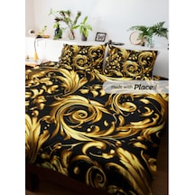 Motif Çift Kişilik Nevresim Takımı Pamuk Saten 240 260 Cm Altın Sarısı