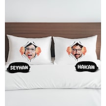 Bk Gift Kişiye Özel Karikatürlü Pamuklu Yastık Kılıfı Ve Göz Bandı Çift Uyku Seti-4, Tasarım Ev Tekstili, Uyku Bandı, Ev Hediyesi