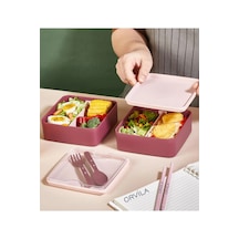 2 Katlı Kare Lunchbox Yemek Saklama Kabı Beslenme Kutusu Seti-sporcu Öğrenci Fitness Okul Işyeri Mürdüm