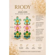 Riody Renkli Çiçek Küpe Gold Detaylı Sallantılı Kadın Küpe Hafif Şık Günlük Ve Özel Gün Takısı Çok renkli