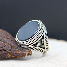 925 Ayar Oval Düz Oniks Taşlı Gümüş Erkek Yüzüğü Gümüş