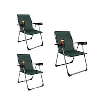Alin Metal Kamp 3''lü 140 Kg Taşima Kapasiteli Lüks Bardaklıklı Kamp & Piknik Sandalyesi Ssd-04 Yeşil