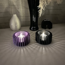 3d Baskı Modern Çizgili Mumluk - Tealight Mumluk 1 Adet -mor Diğer