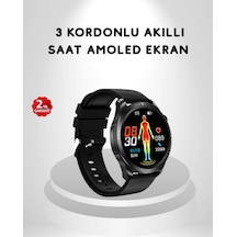 Amoled Ekranlı Akıllı Saat 3 Kordon Seçenekli, Suya Dayanıklı, Atış Ve Uyku Takip Özellikli