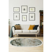 Alanur Home Kaymaz Dijital Mutfak & Salon Halı Yıldız Deri Saçaklı Oval Mermer E5031 Renkli