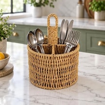 Rattan Yuvarlak Dik Bölmeli Kaşıklık Kahverengi
