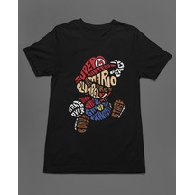 Bumeta Mario Super Mario Ateri Kaset Game Unisex Tişört T-shirt Siyah