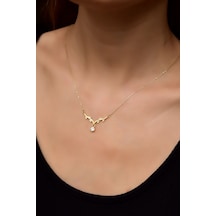 Papatya Silver 925 Ayar Gümüş Gold Kaplama Sarmaşık Dallı Beyaz Doğum Taşlı Kolye
