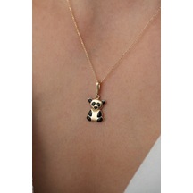 14 Ayar Altın Panda Figürlü Minimal Kolye Sarı Altın