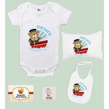BK Kids Kişiye Özel İsimli 5 Parça Beyaz Bebek Body Zıbın Yastık