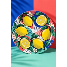 Dekoratif Duvar Tabağı Limonlu Retro Esintiler Dekorlu Seramik Tabak Lacivert