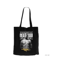 Tupac Parental Advisory Siyah Kanvas Bez Çanta Siyah